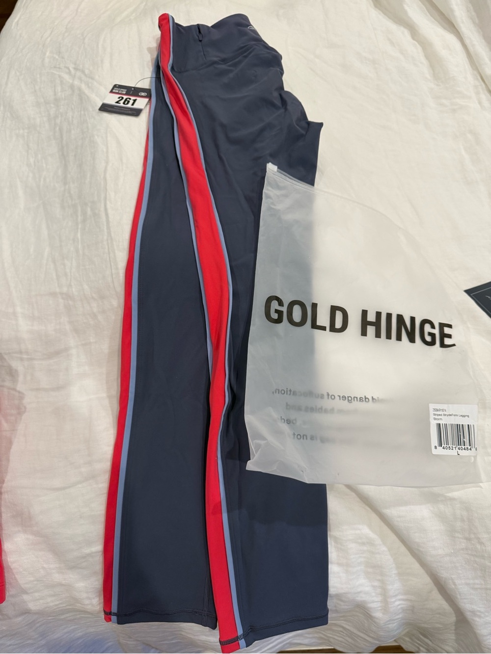 Gold Hinge Navy Leggings with Red Contrast Stripe